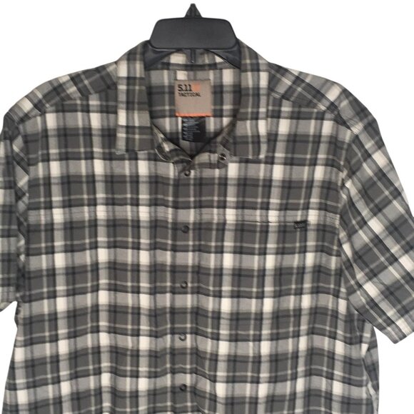 5.11 Tactical Shirt Mens Large Gray Plaid Short Sleeve Snap  Up Outdoor Camp - Picture 12 of 13